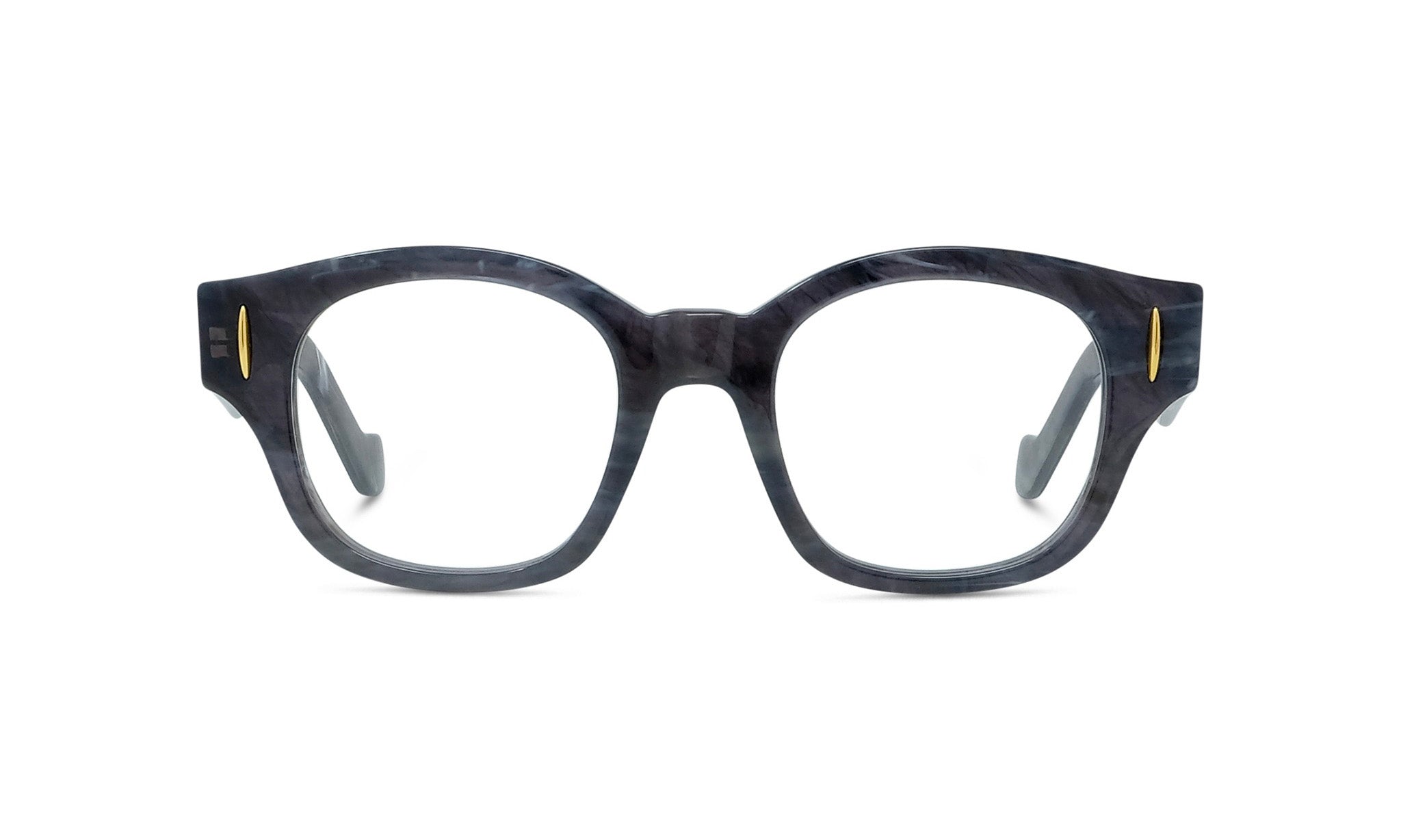 A pair of stylish, black-framed glasses with a sleek, modern design.