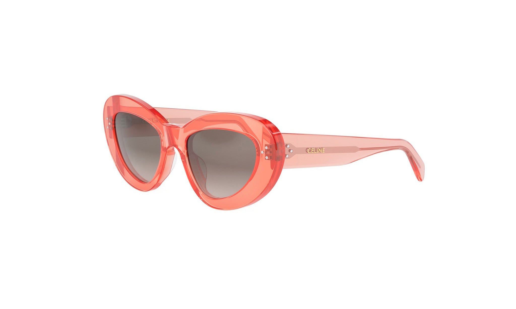 A pair of bright pink, heart-shaped sunglasses with a distinctive design.