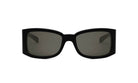 A pair of black rectangular sunglasses with dark lenses.
