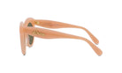 A pair of peach-colored sunglasses with the word "Lesse" printed on the frame.