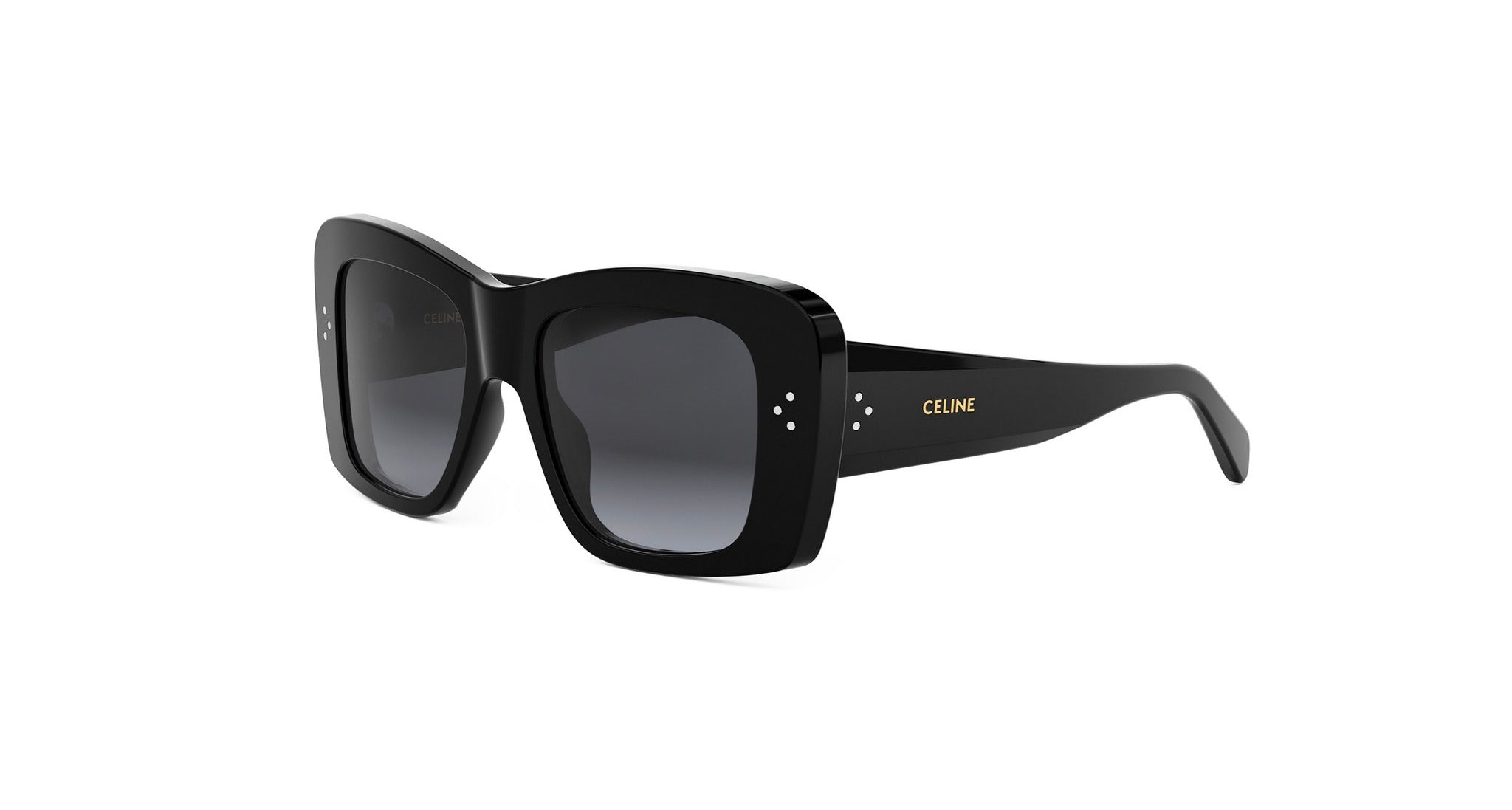 A pair of black sunglasses with the Celine logo on the frame.