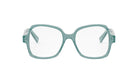 A pair of green-framed glasses with clear lenses.