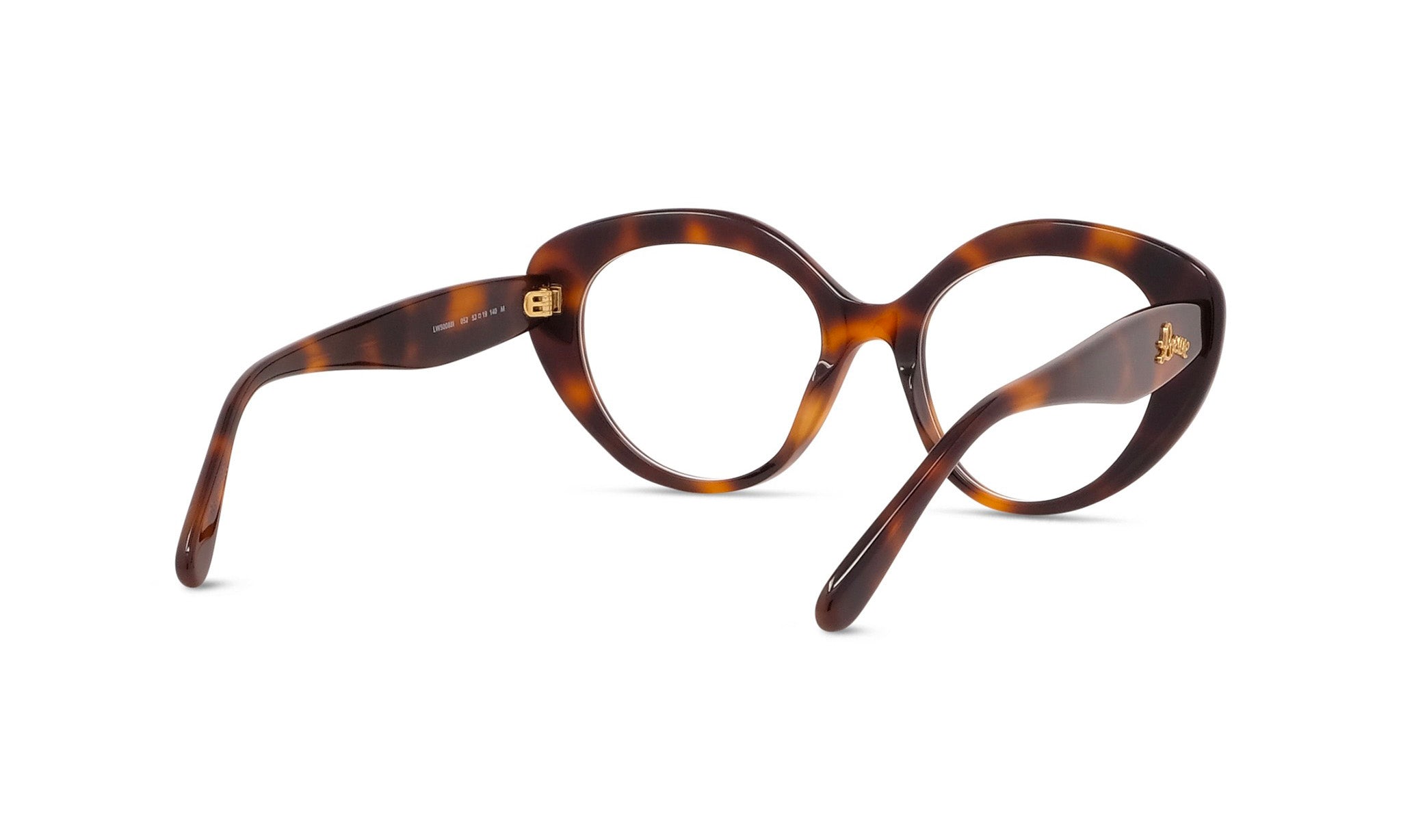 A pair of tortoiseshell-framed glasses with a dark brown frame and a gold-colored temple.
