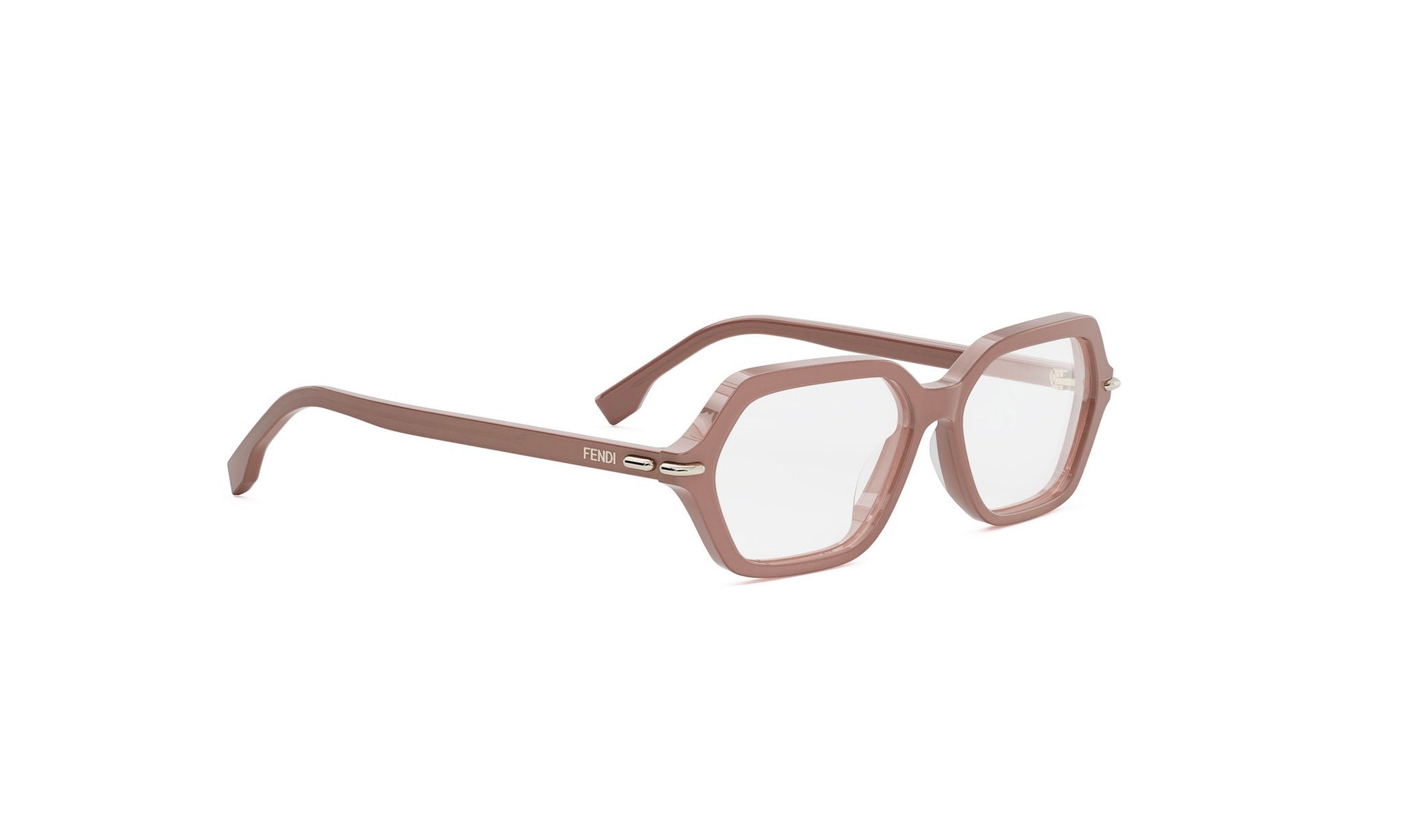 A pair of brown-framed glasses with a clear lens, displayed against a white background.