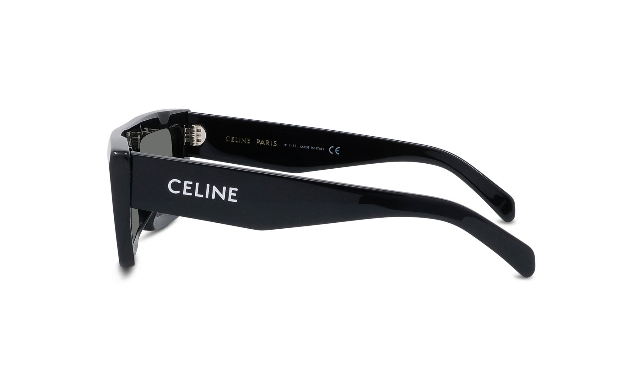 A pair of black sunglasses with the Celine logo on the frame.
