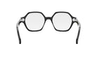 A pair of black-framed glasses with a unique, hexagonal shape.