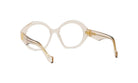 A pair of stylish, round-framed glasses with a beige frame and gold accents.