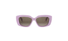 A pair of pink-framed sunglasses with dark lenses.