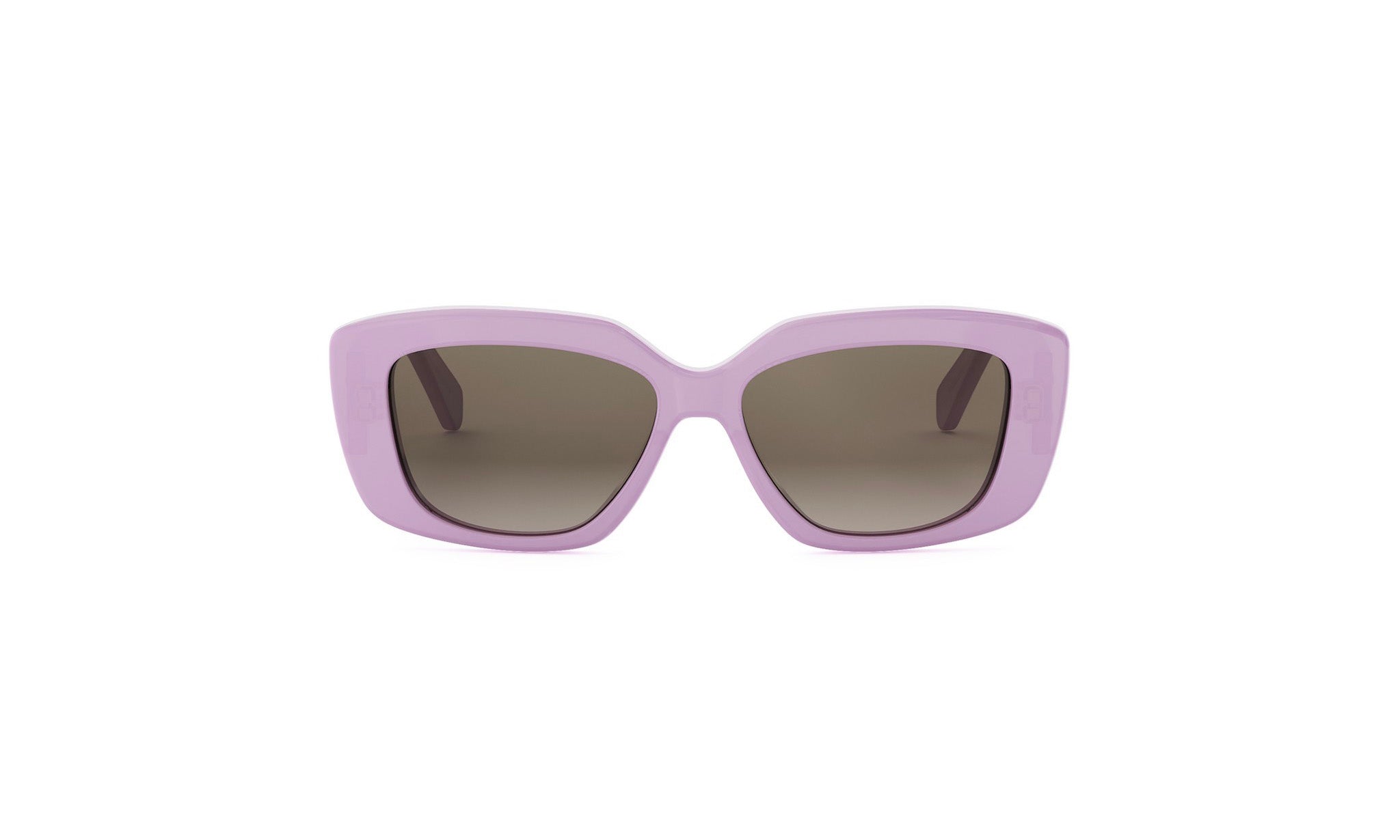 A pair of pink-framed sunglasses with dark lenses.