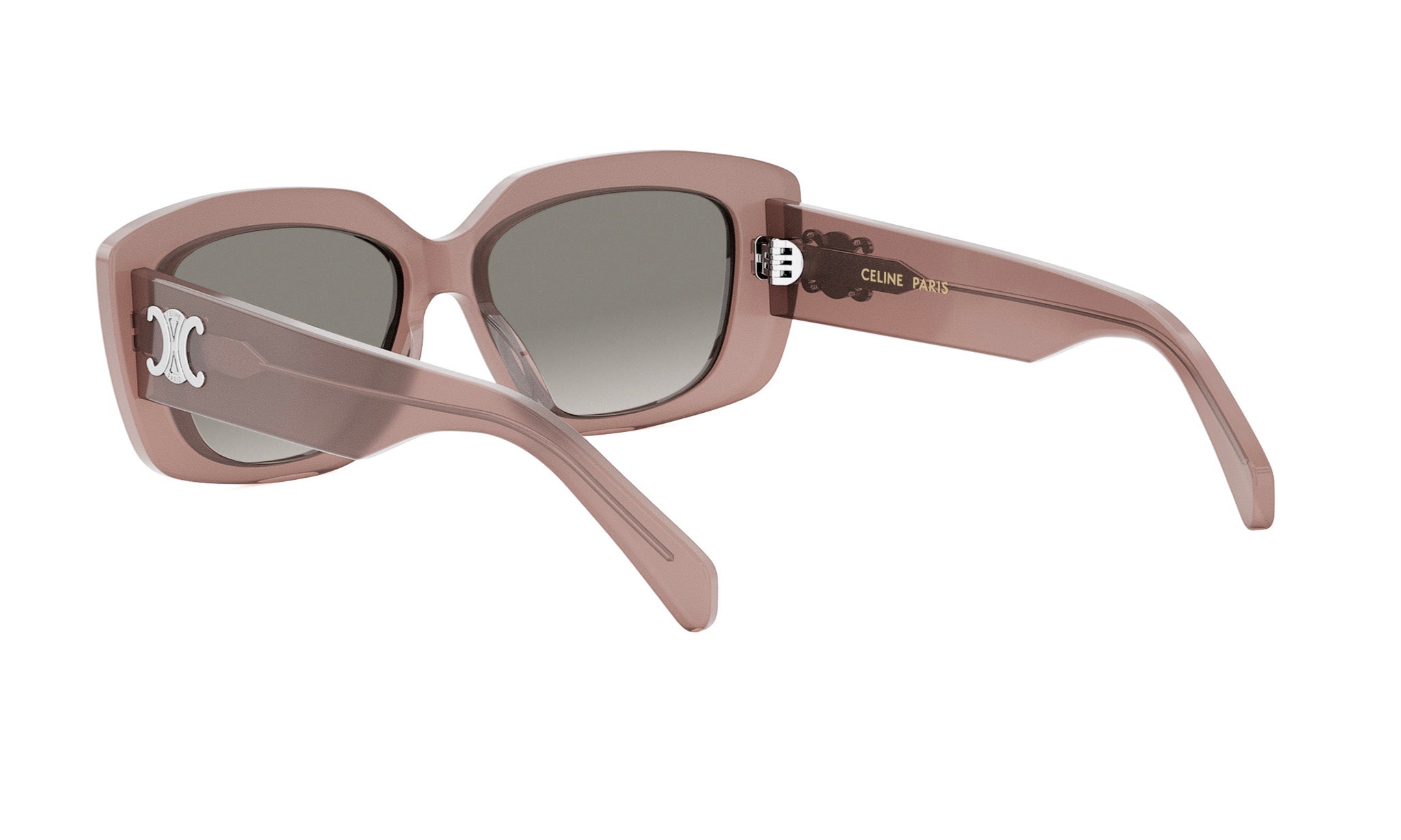 A pair of stylish sunglasses with a pink frame and dark lenses.