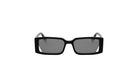 A pair of black rectangular sunglasses with dark lenses.