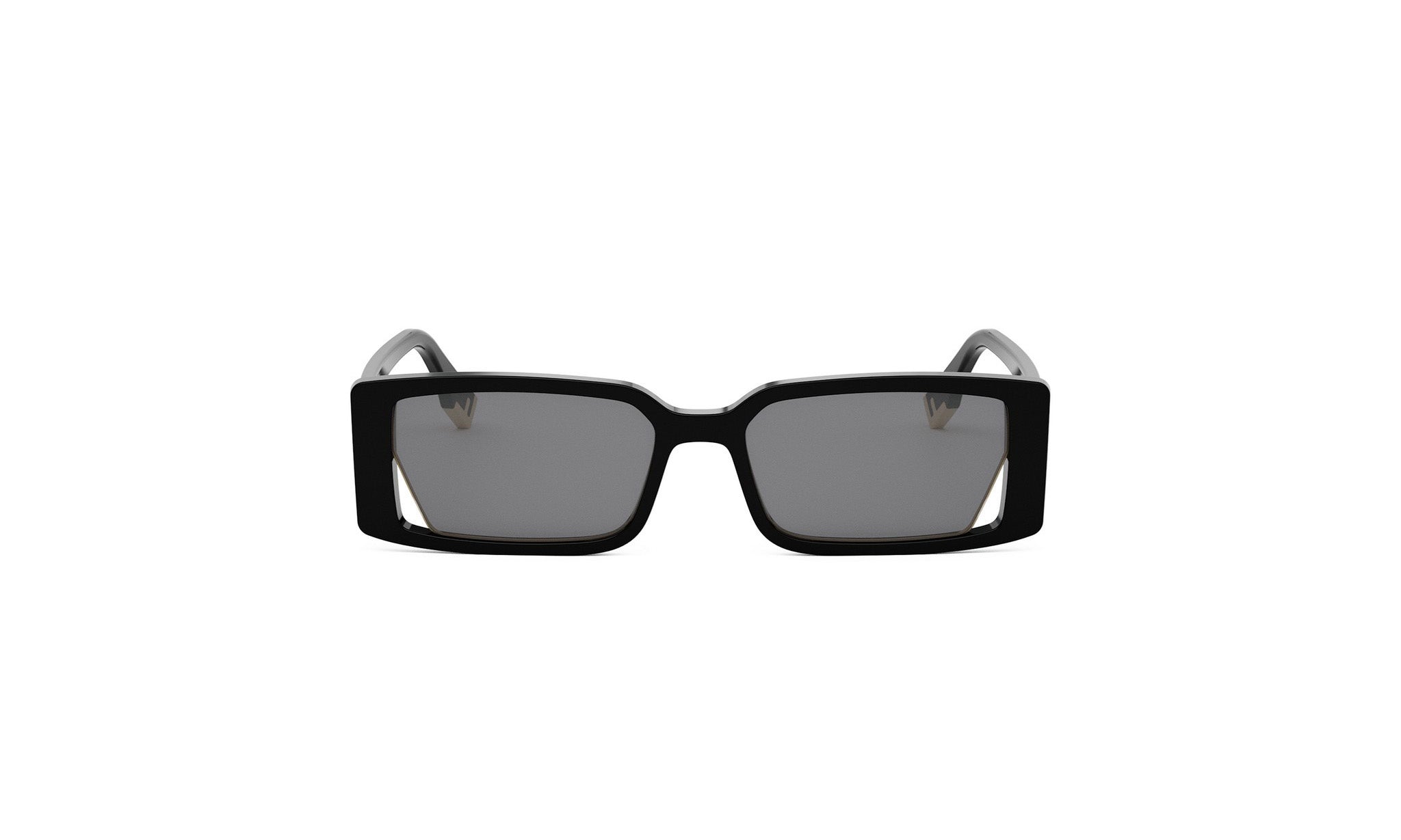 A pair of black rectangular sunglasses with dark lenses.