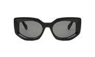 A pair of black, oversized sunglasses with a sleek, modern design.