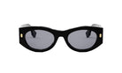 A pair of black sunglasses with a sleek, modern design.