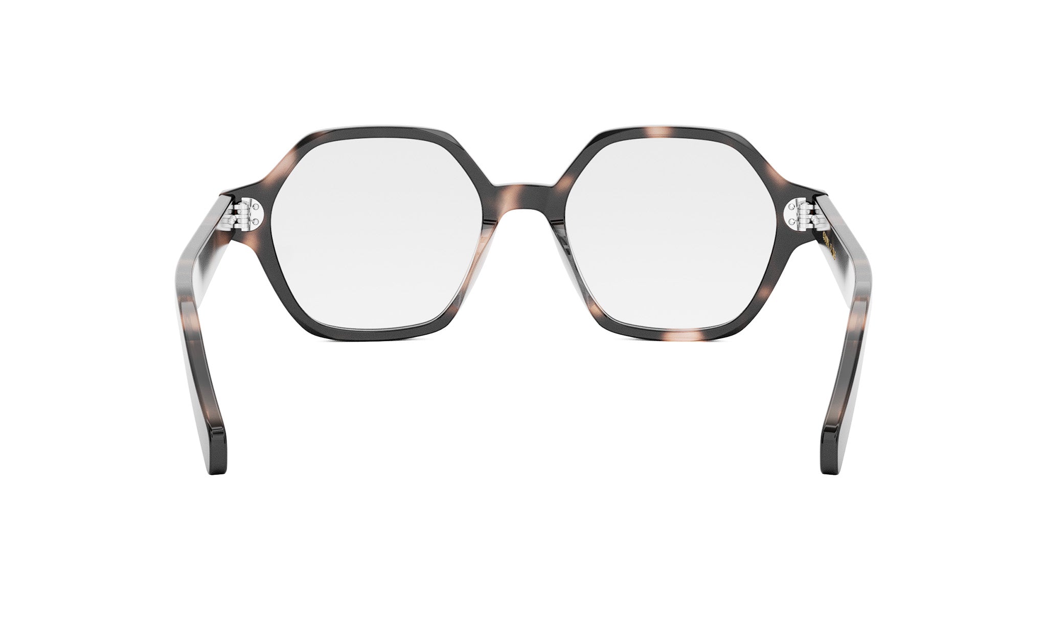 A pair of stylish, hexagonal-shaped glasses with a dark frame and clear lenses.