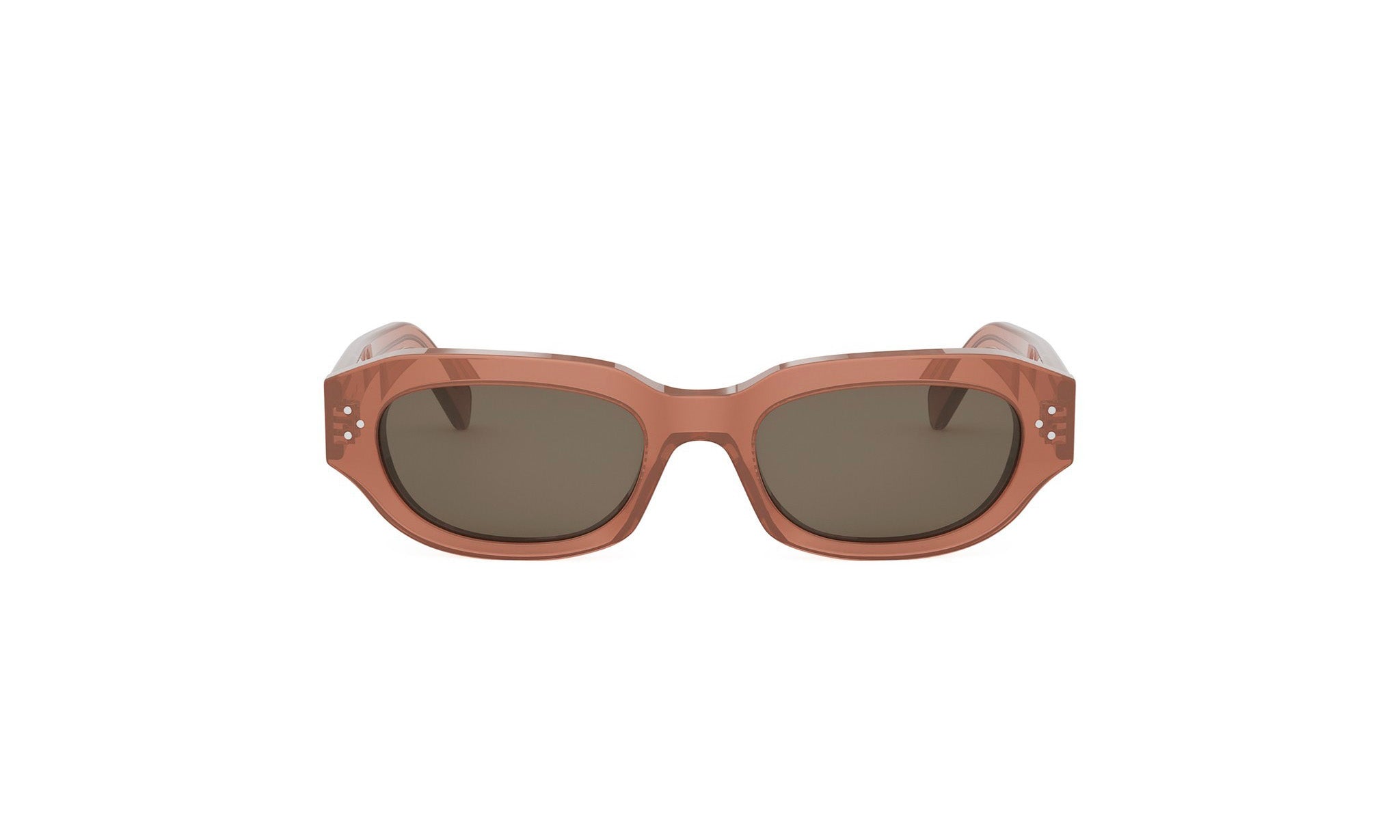 A pair of brown sunglasses with dark lenses.