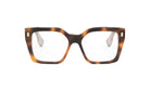 A pair of tortoiseshell-framed glasses with a dark brown frame and clear lenses.