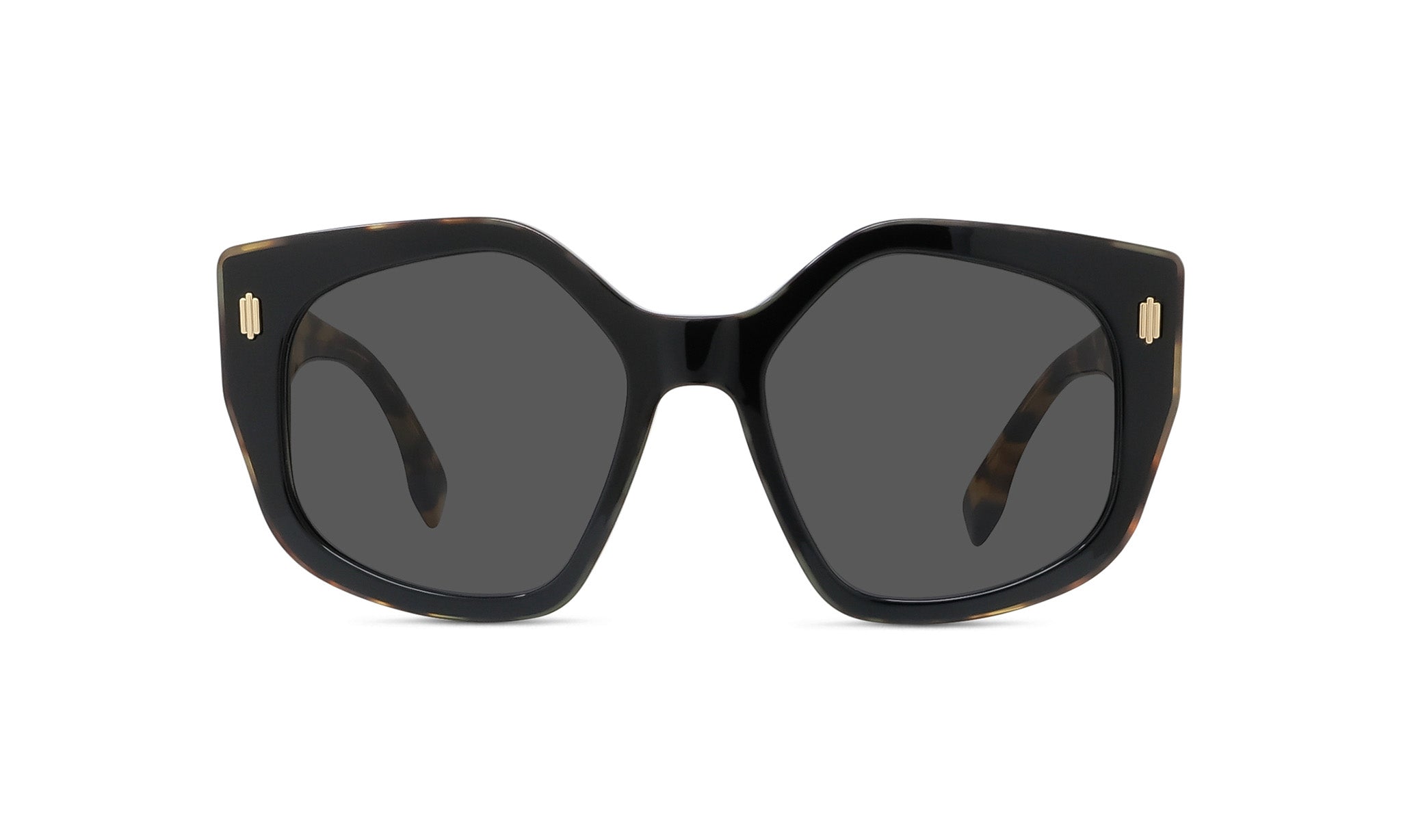 A pair of stylish sunglasses with dark frames and dark lenses.
