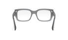 A pair of gray-framed glasses with a sleek, modern design.