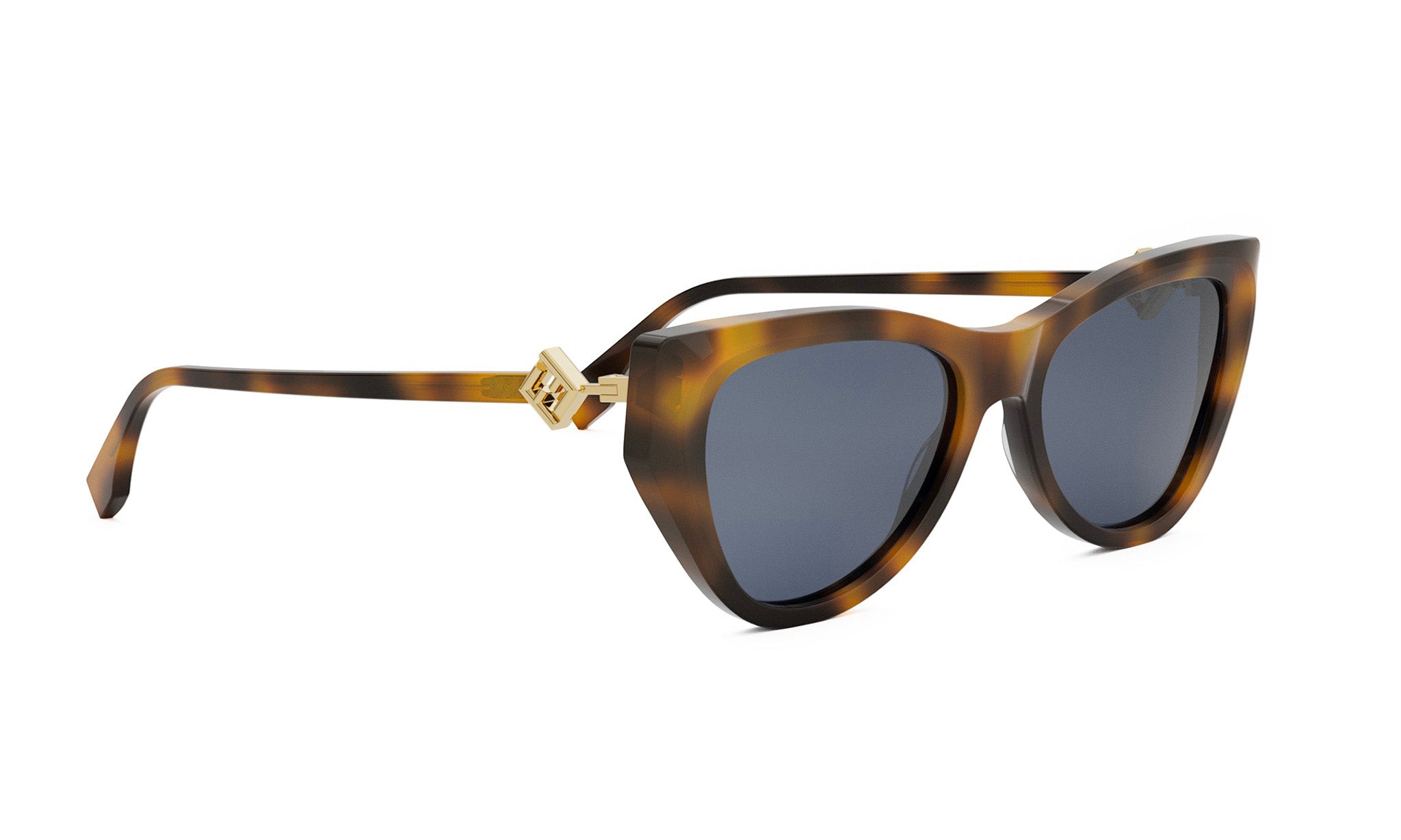 A pair of stylish sunglasses with a gold-colored frame and dark lenses.