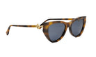 A pair of stylish sunglasses with a gold-colored frame and dark lenses.