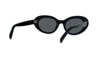 A pair of black cat-eye sunglasses with dark lenses.
