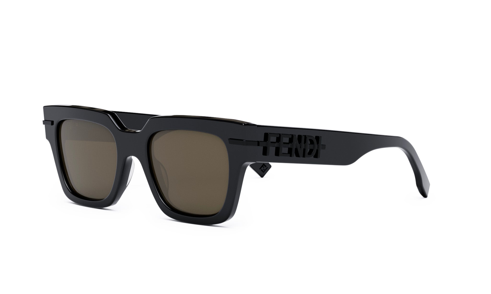 A pair of black sunglasses with a dark frame and dark lenses.
