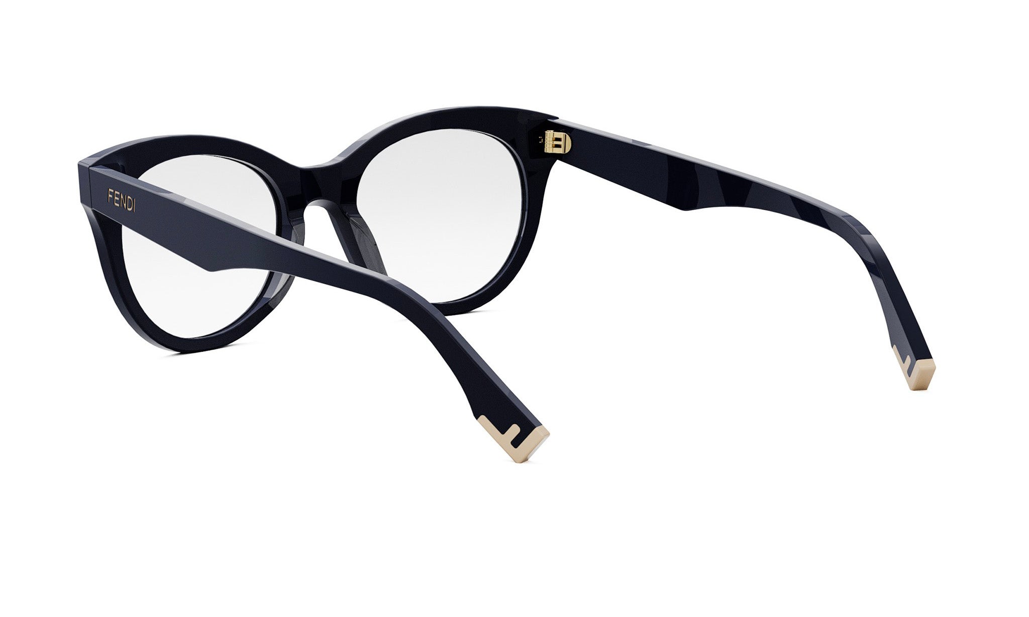 A pair of black-framed glasses with gold accents, featuring a sleek and modern design.
