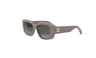 A pair of stylish sunglasses with a gray frame and dark lenses.