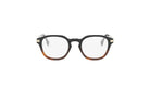 A pair of stylish, black-framed glasses with a brown tint.
