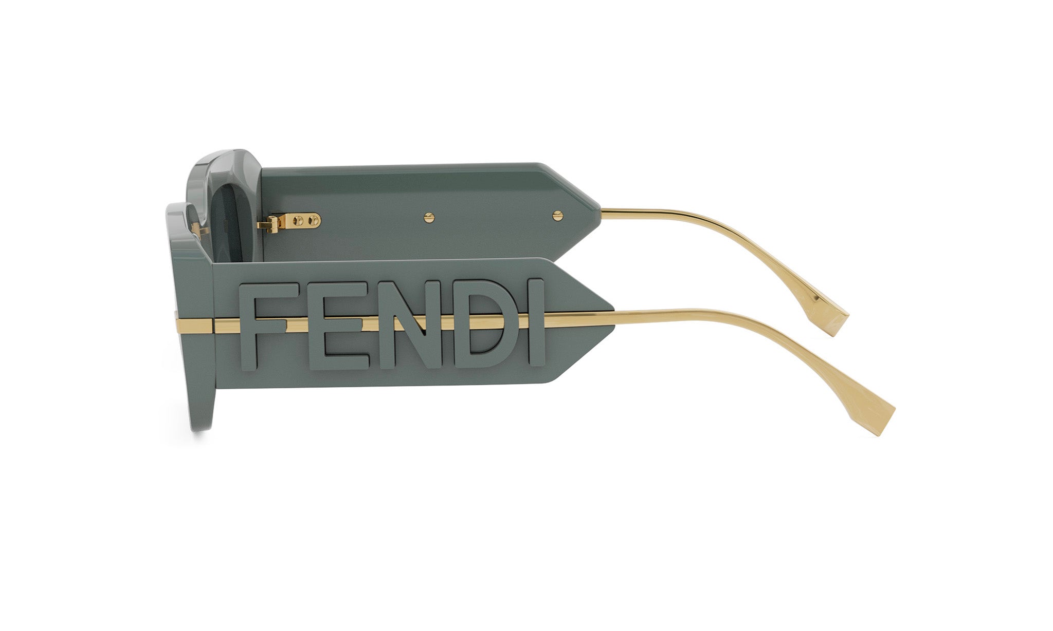 A pair of sunglasses with the Fendi logo prominently displayed on the frame.