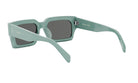 A pair of light green sunglasses with dark lenses.