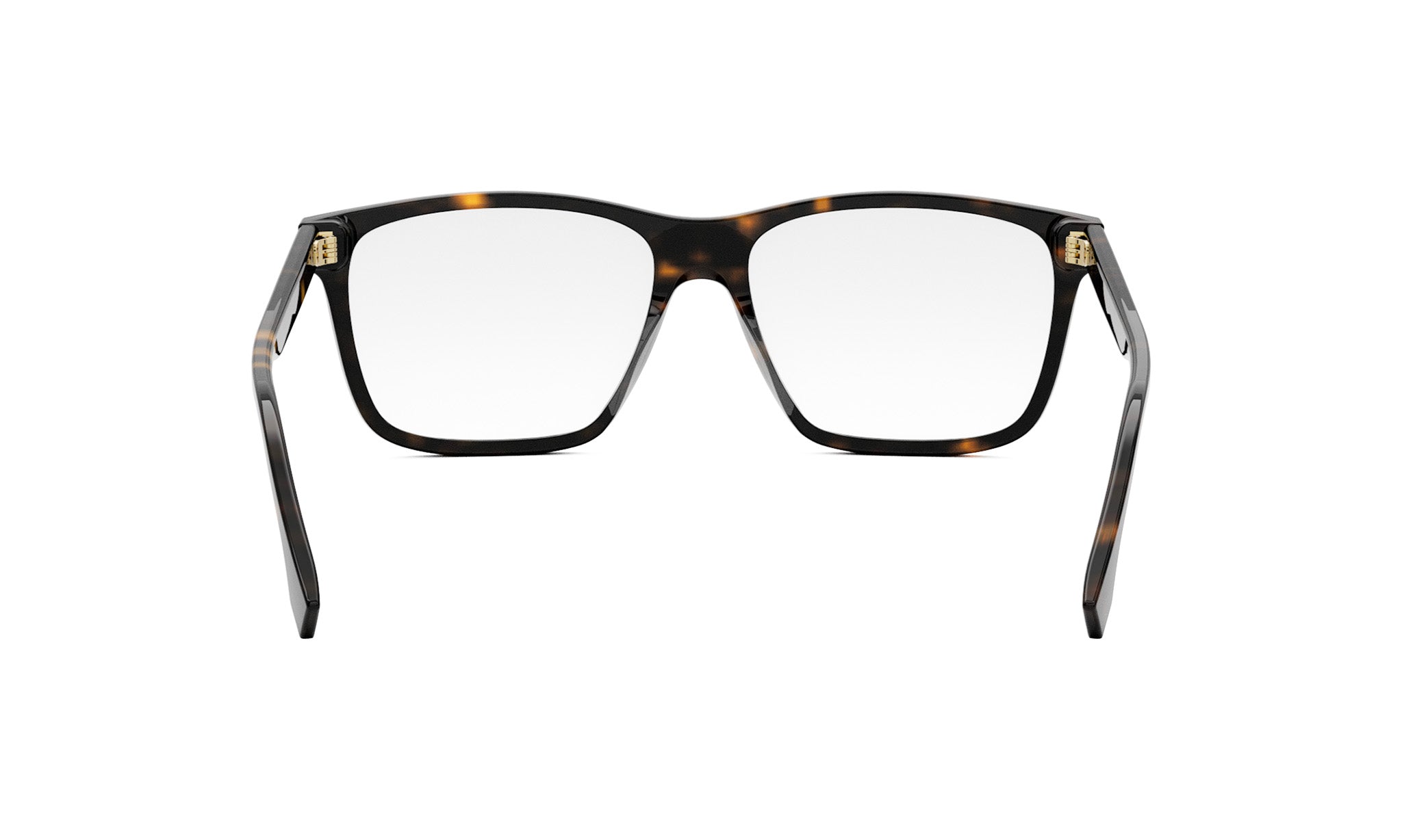 A pair of tortoiseshell-framed glasses with a dark frame and clear lenses.