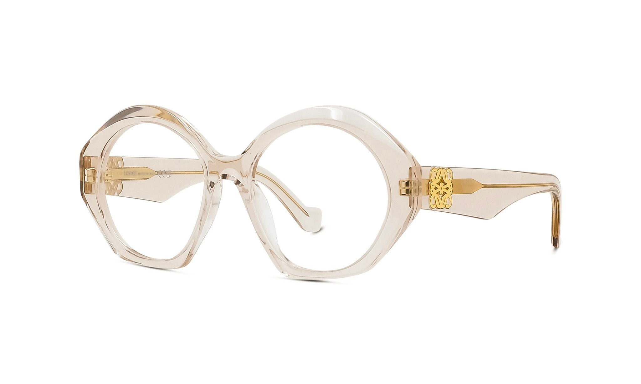 A pair of stylish, round-framed glasses with a gold-colored accent on the temples.