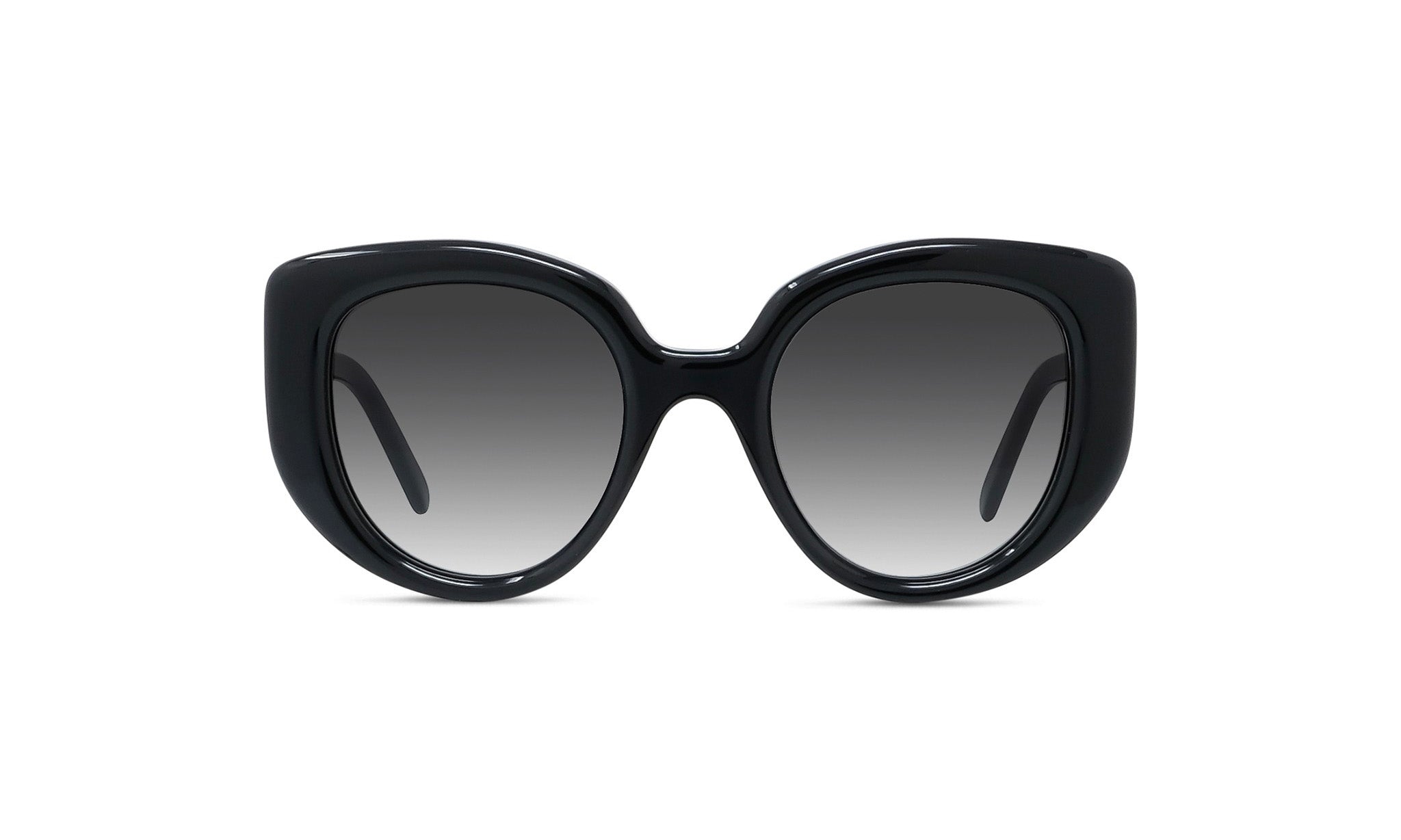 A pair of black sunglasses with a gradient lens design.