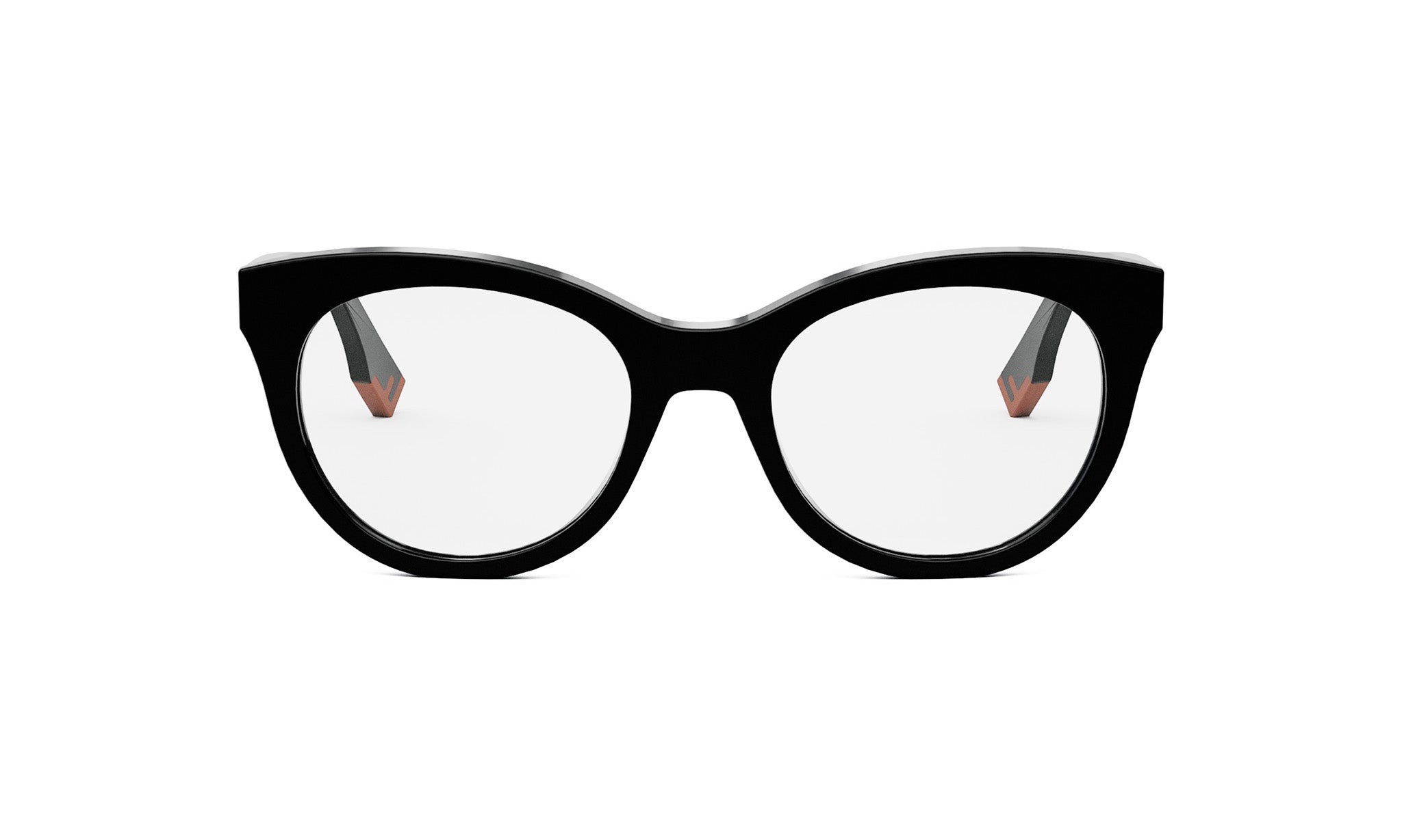 A pair of black cat-eye framed glasses with a sleek, modern design.