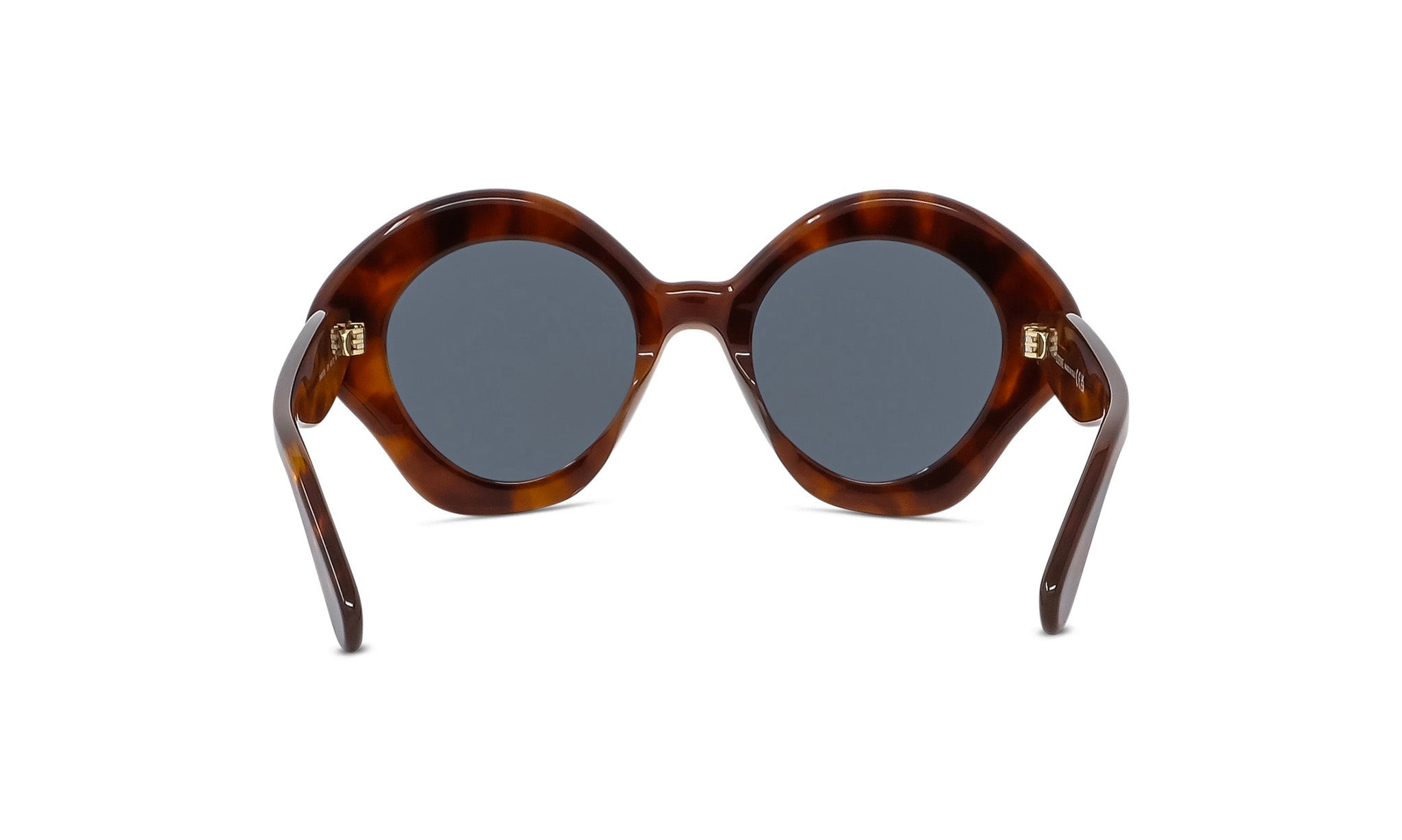 A pair of brown, round sunglasses with dark lenses.