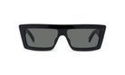 A pair of black rectangular sunglasses with dark lenses.