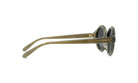 A pair of tan-colored sunglasses with the LESS THAN 500 characters logo on the frame.