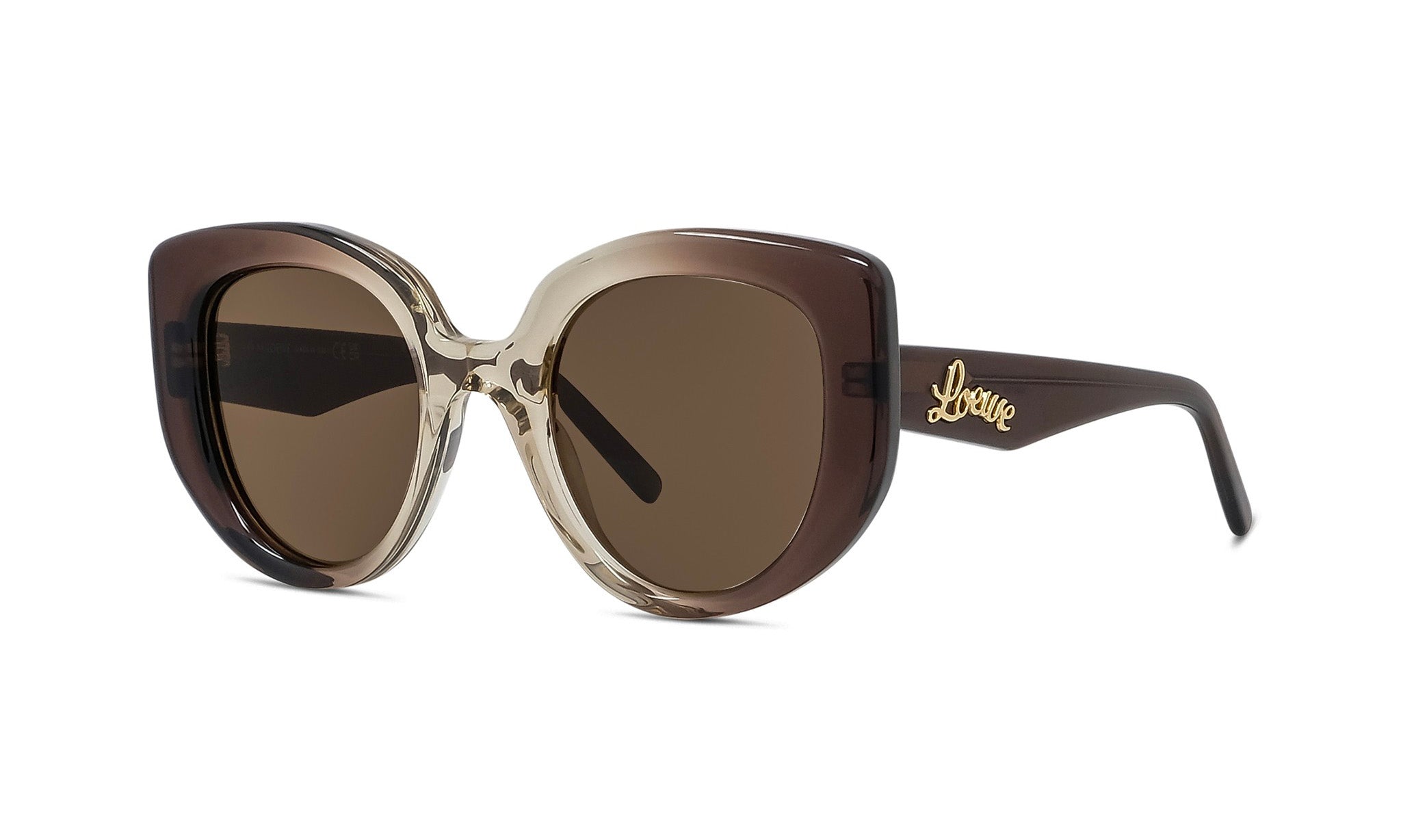 A pair of stylish sunglasses with a dark brown frame and a lighter brown lens.
