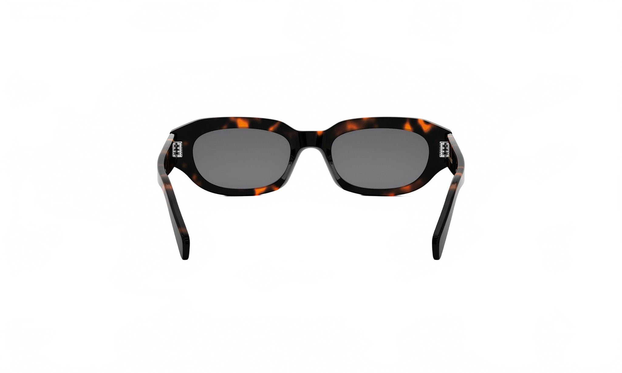 A pair of sunglasses with dark frames and a tortoiseshell pattern.