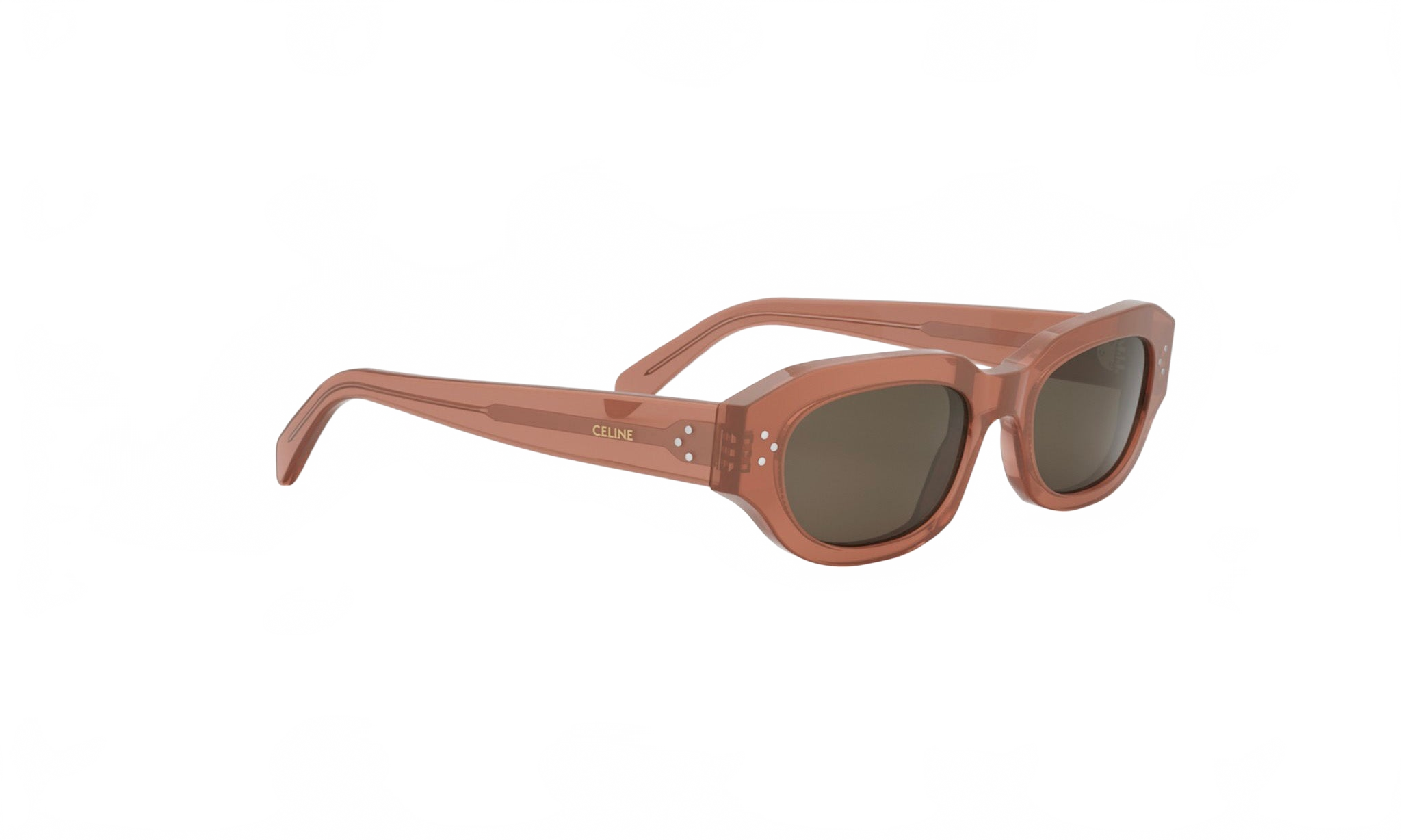 A pair of brown sunglasses with a dark lens.