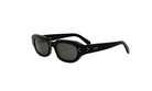A pair of black sunglasses with a sleek, modern design.