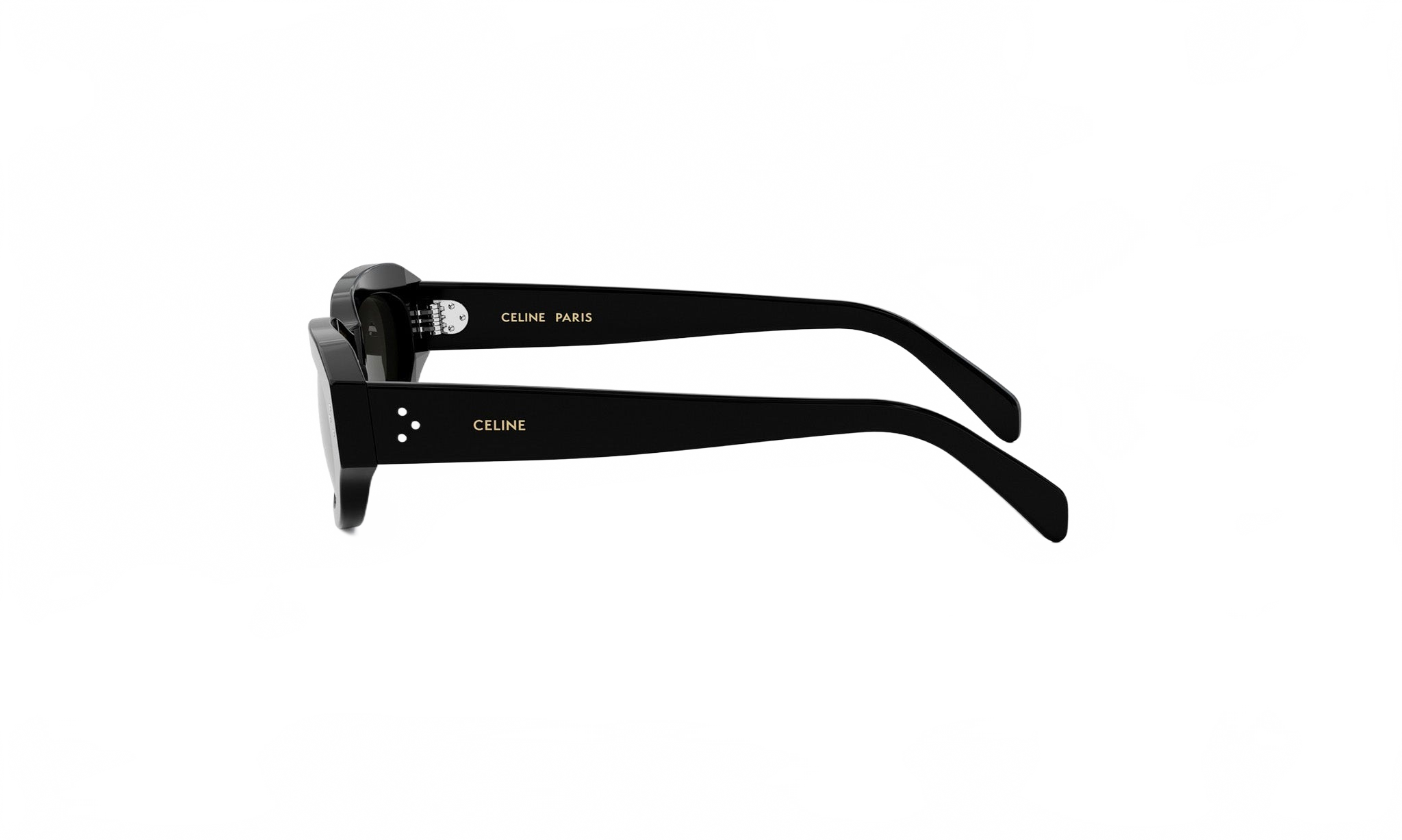 A pair of black sunglasses with the Celine logo on the frame.