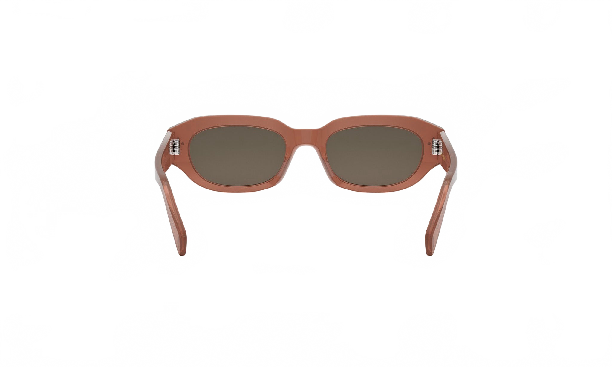 A pair of brown sunglasses with dark lenses is shown against a white background.