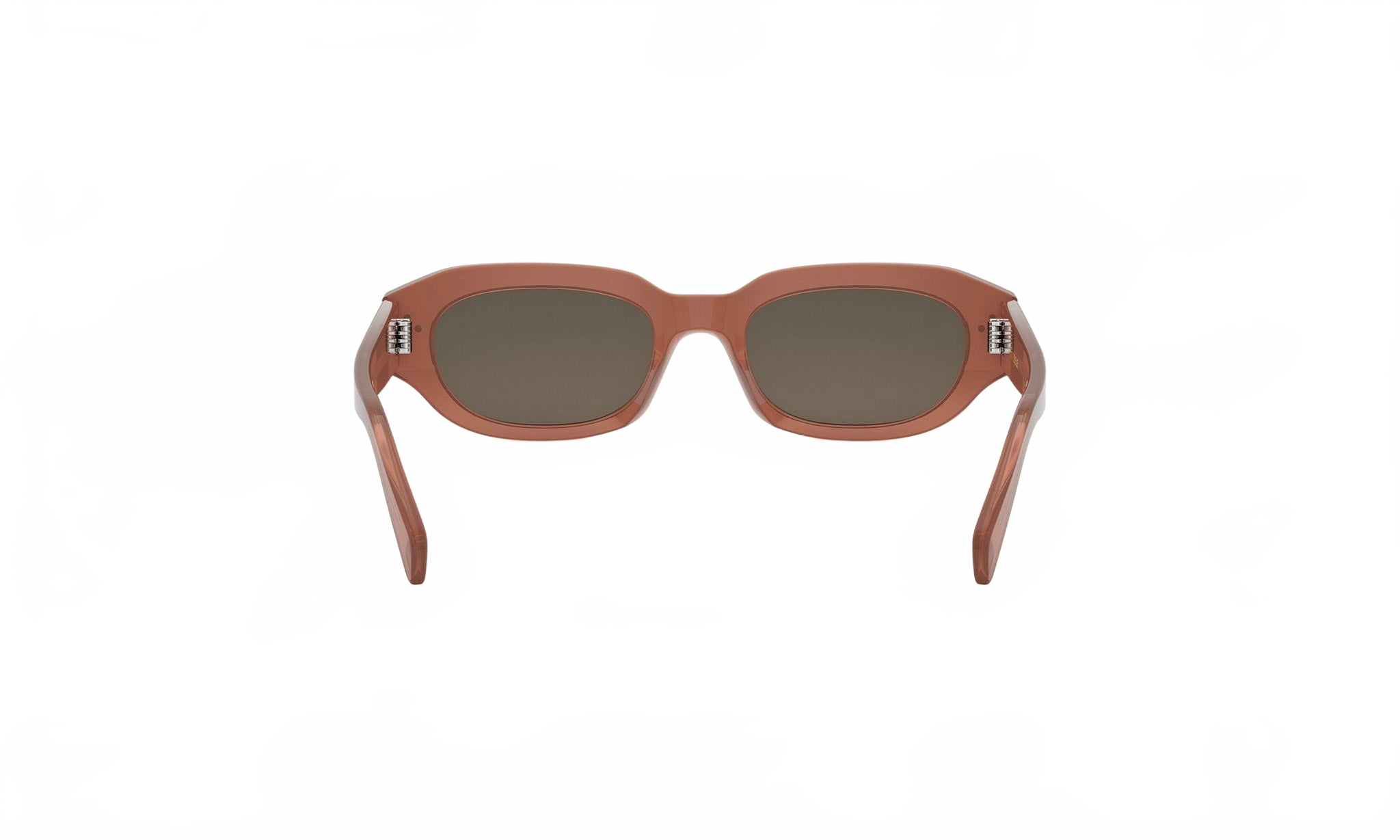 A pair of brown sunglasses with dark lenses is shown against a white background.