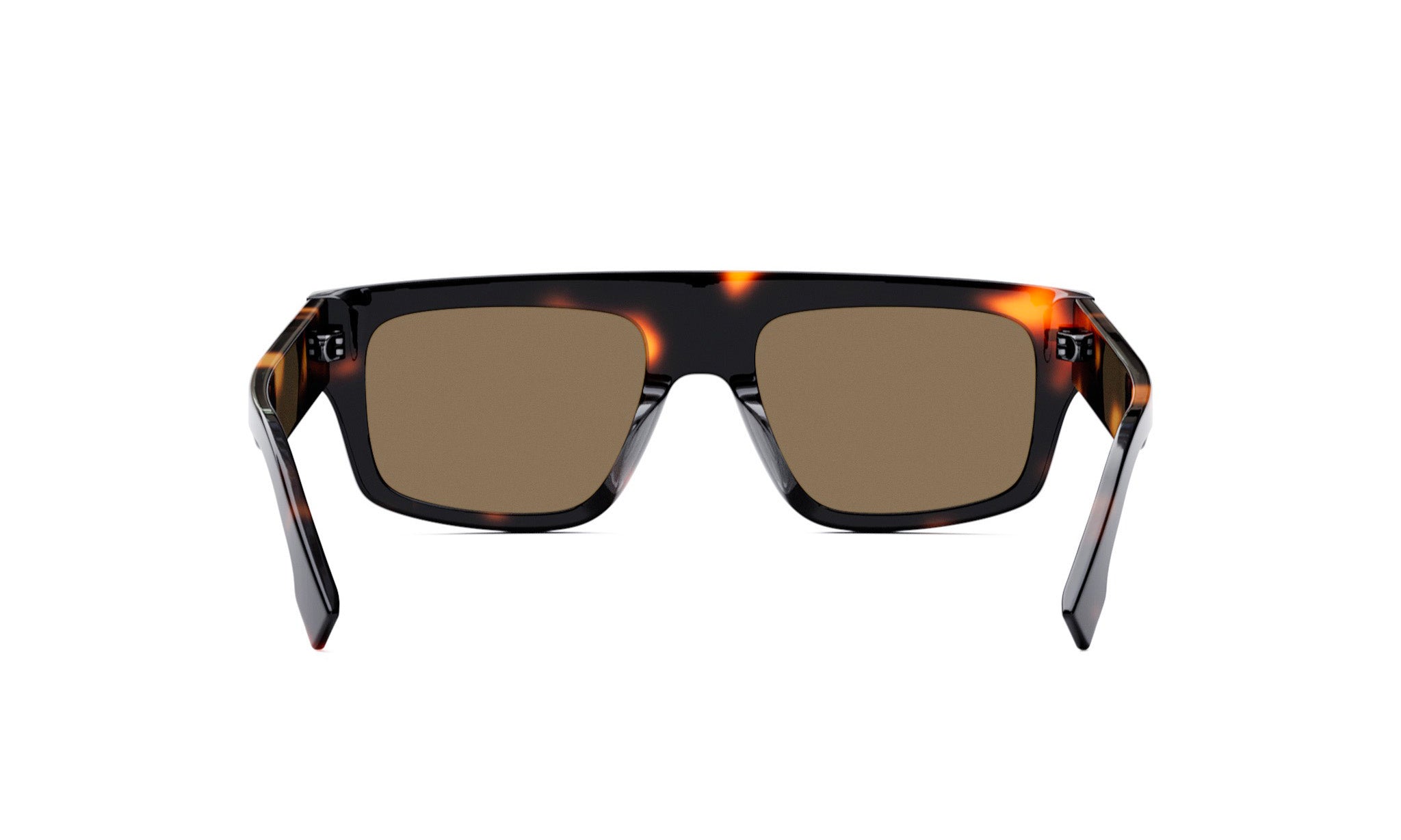 A pair of sunglasses with dark brown lenses and a black frame.