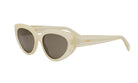 A pair of white cat-eye sunglasses with dark lenses.