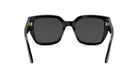 A pair of black sunglasses with dark lenses.