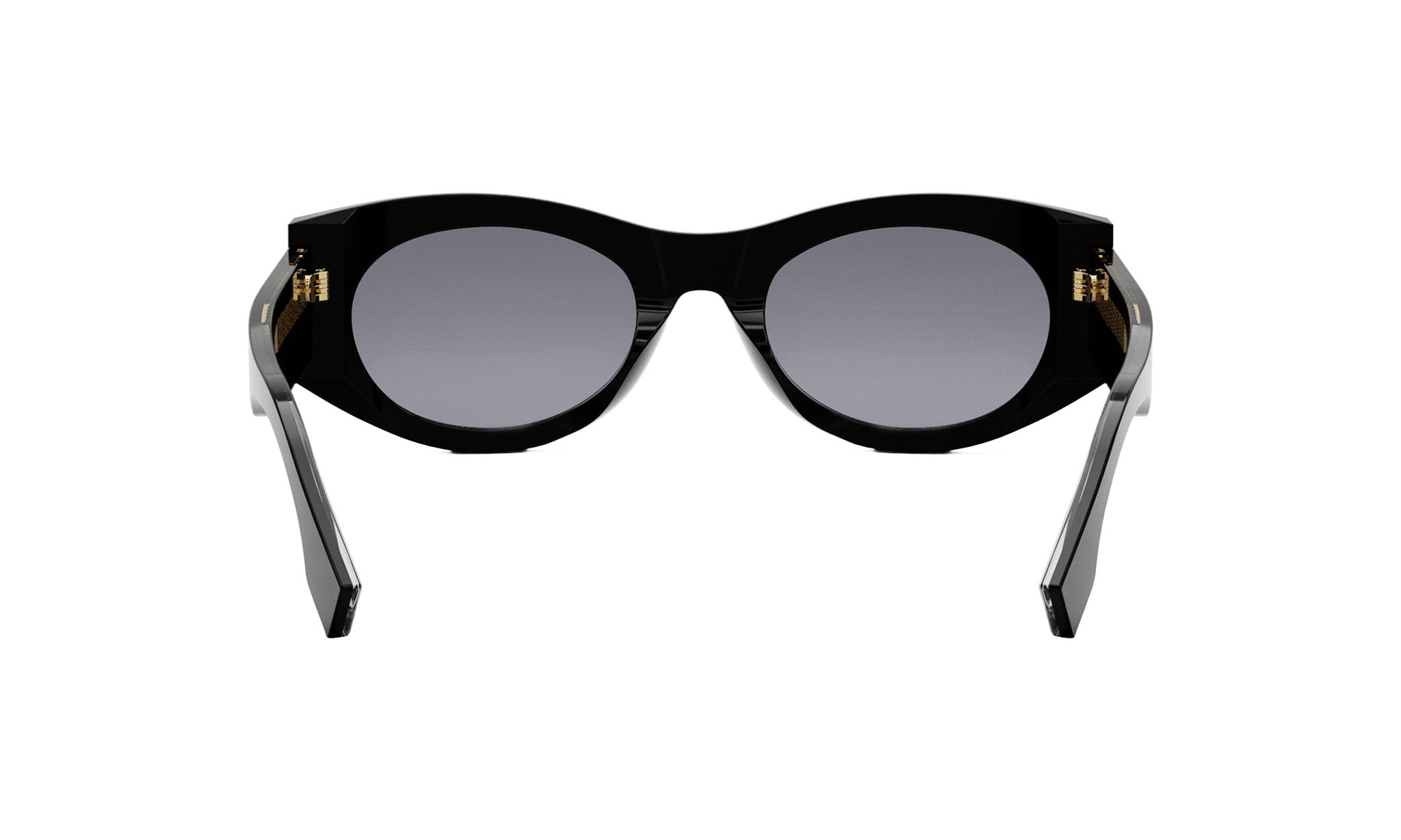 A pair of black sunglasses with gold accents, featuring a sleek and modern design.